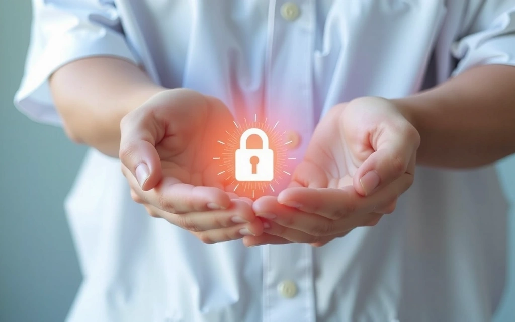 Manos protegiendo un icono de datos digital