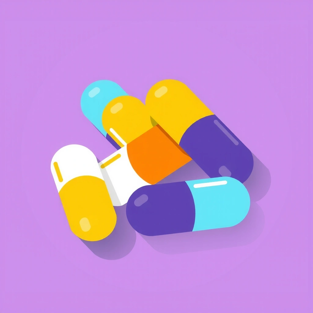 Icono representativo de vitaminas en forma de cápsulas de colores brillantes.